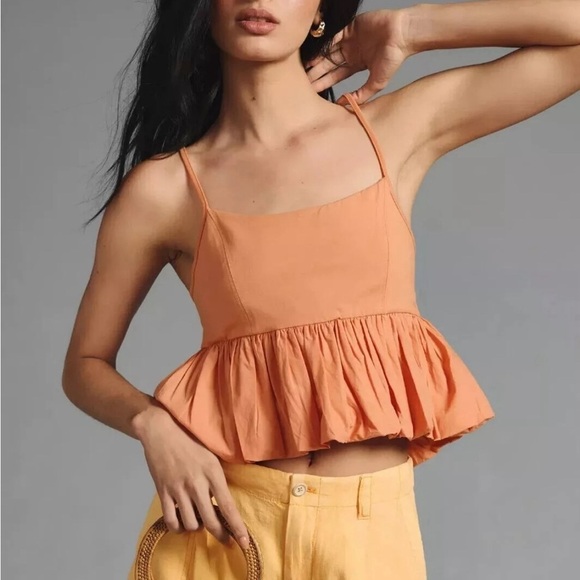Maeve Anthropologie Bubble Cropped Cami Tank Top in Creamsicle Orange - Picture 1 of 6